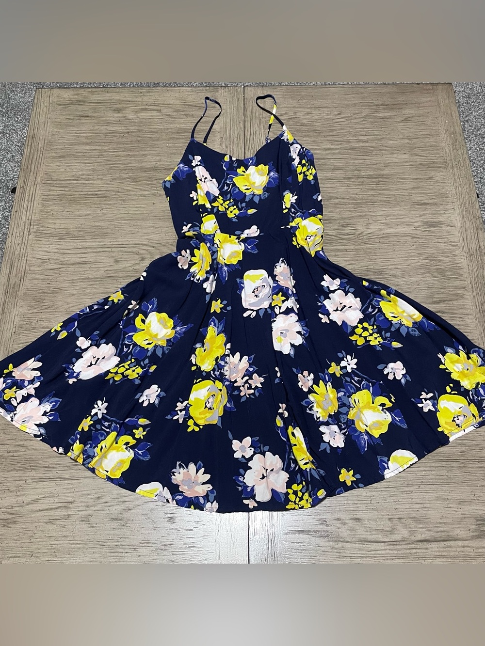 Old Navy dress, small, blue yellow flowers.